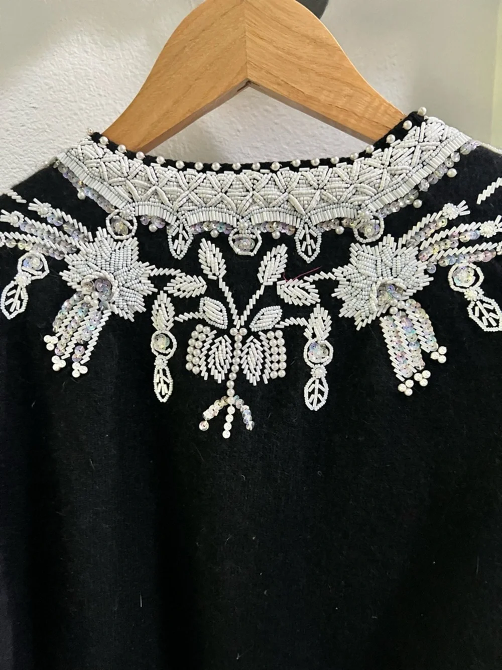 Anne Scott Vintage Embellished Black Women's Cardigan Sweater - Picture 4 of 12